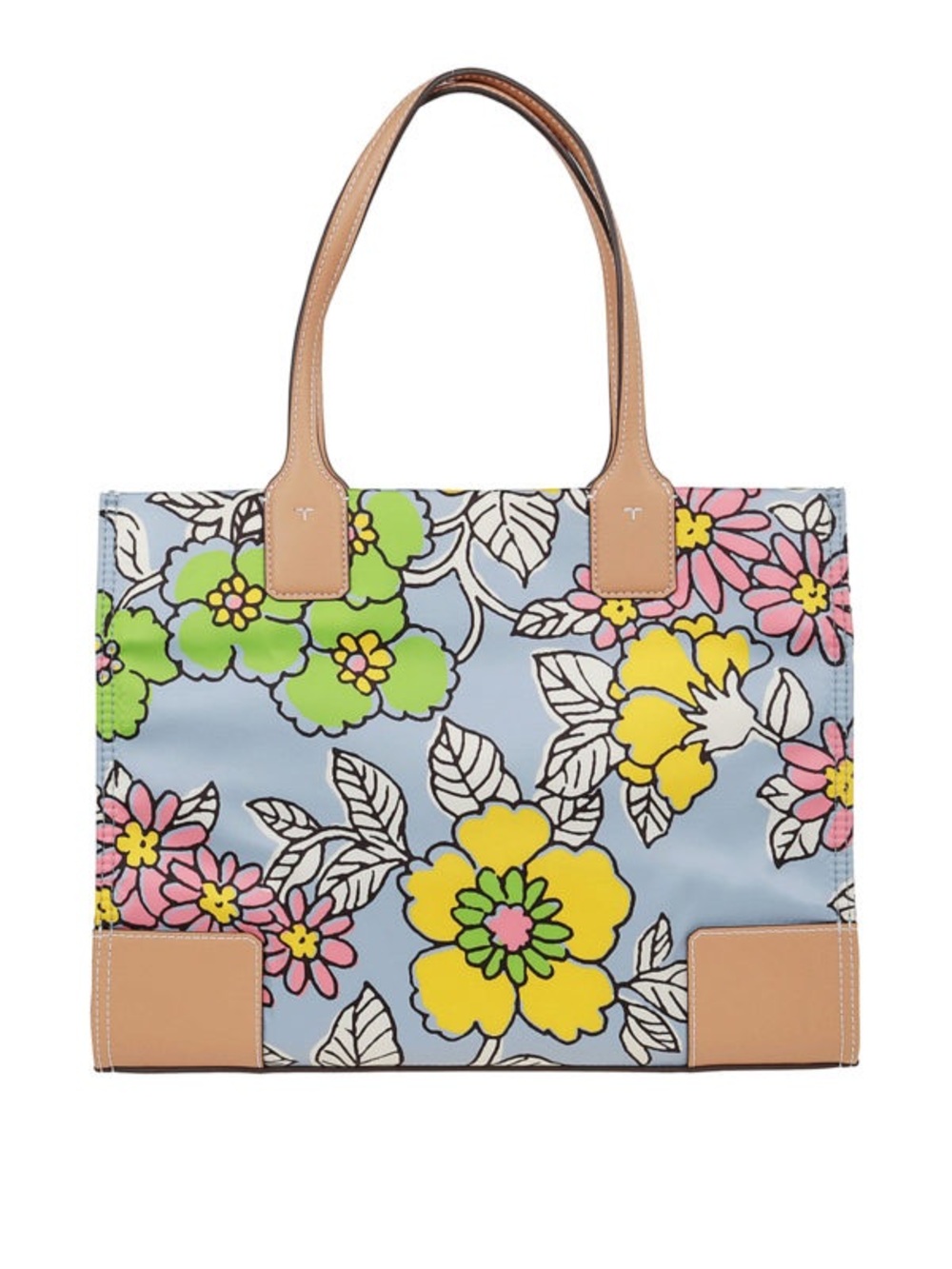Tory Burch Pastel Floral Logo Tote in Light Blue and Tan - Picture 3 of 8